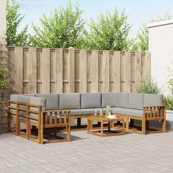 vidaXL Lauko sofos komplektas 10 pcs Natūrali ir &scaron;viesiai pilka