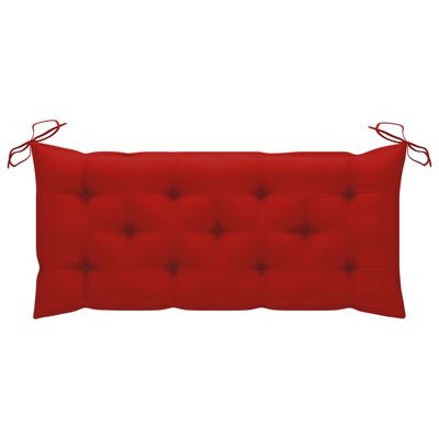 vidaXL Supamas suoliukas su raudona pagalvėle, 120cm, tikmedis