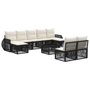 vidaXL Sodo Sofų Rinkinys 10 pcs Juoda ir kreminė balta poliratanas