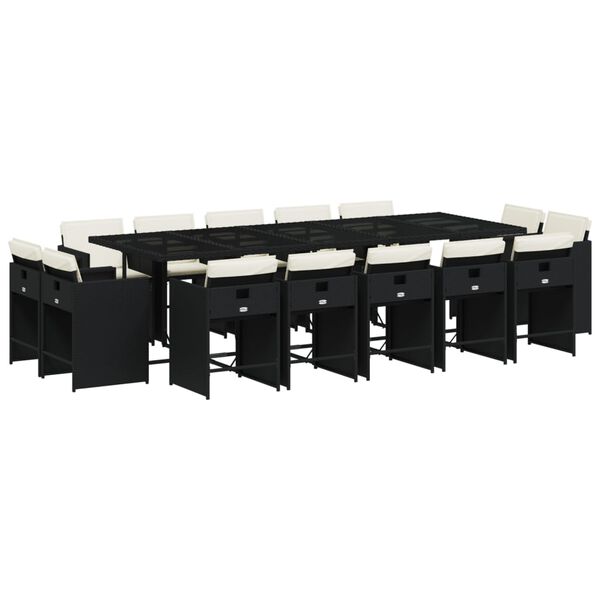 vidaXL Sodo komplektas su pagalvėlėmis, 15 dalių, juodas, poliratanas