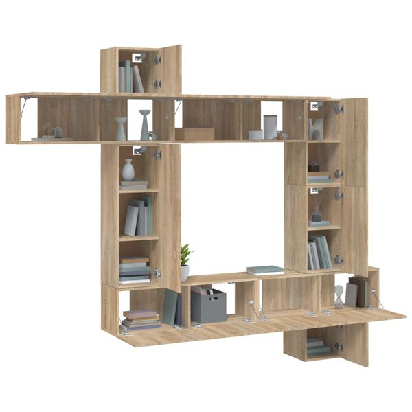 vidaXL Televizoriaus spintelių komplektas, 9 dalių, ąžuolo, mediena