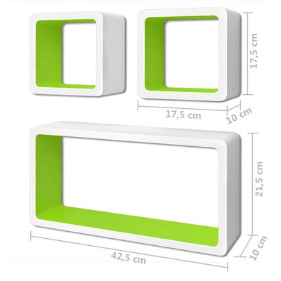 vidaXL Sieninės lentynos, 6vnt., baltos ir žalios sp., kubo formos