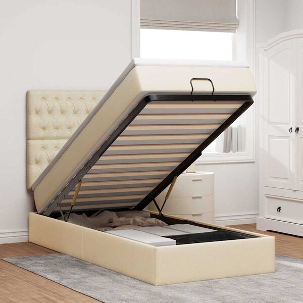 vidaXL Osmanų lovos rėmas su čiužiniu, kreminis, 100x200cm, audinys