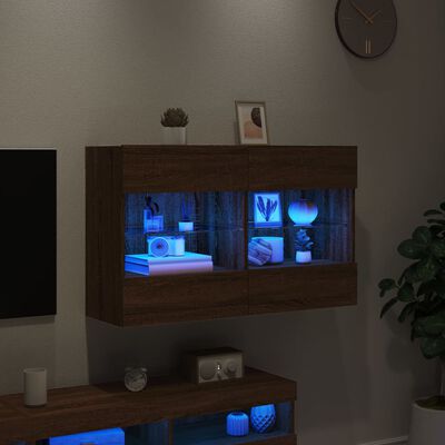 vidaXL Sieninė TV spintelė su LED lemputėmis, ruda, 98,5x30x60,5cm
