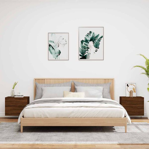 vidaXL Sieninės naktinės spintelės su LED, 2vnt., rudos ąžuolo