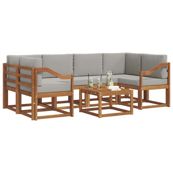 vidaXL Lauko sofos komplektas 7 pcs Natūrali ir &scaron;viesiai pilka