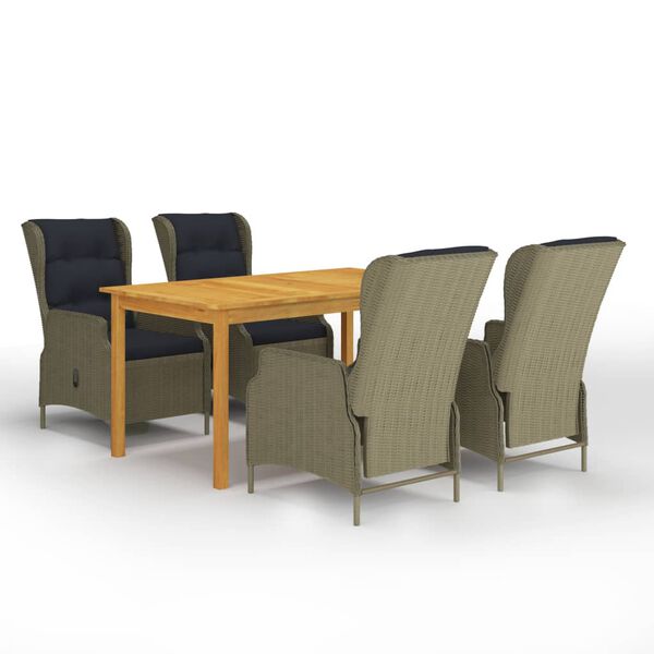 vidaXL Sodo valgomojo baldų komplektas, 5 dalių, rudos spalvos