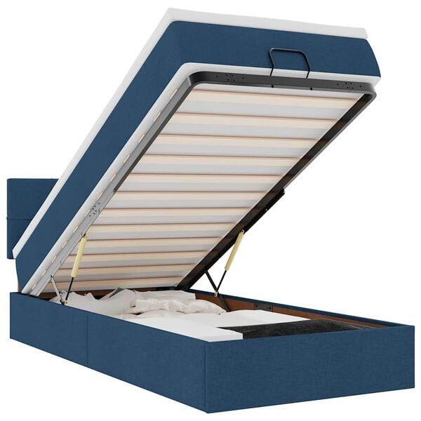 vidaXL Osmanų lova su čiužiniu ir LED lemputėmis Mėlynas 100x200 cm