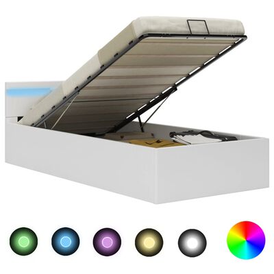 vidaXL Lovos rėmas su LED/daiktadėže, baltas, 90x200cm, dirbtinė oda