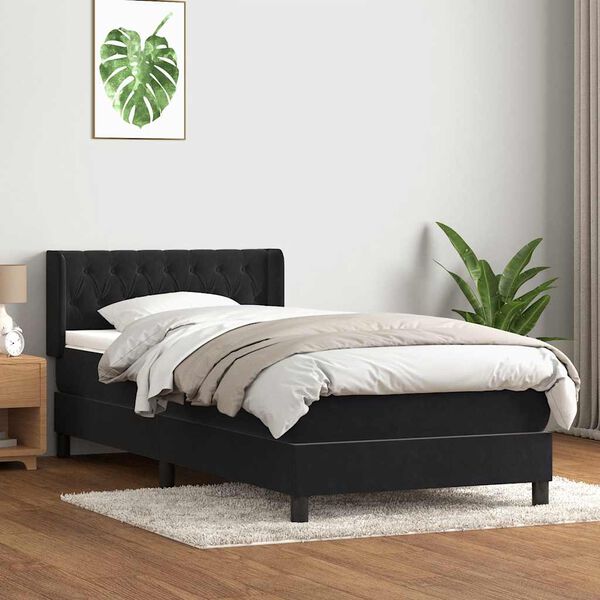 vidaXL Box Spring Lova su čiužiniu Juodas 100x210 cm aksomas