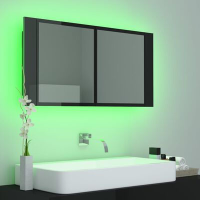 vidaXL Veidrodinė vonios spintelė su LED, juoda, 90x12x45cm, akrilas