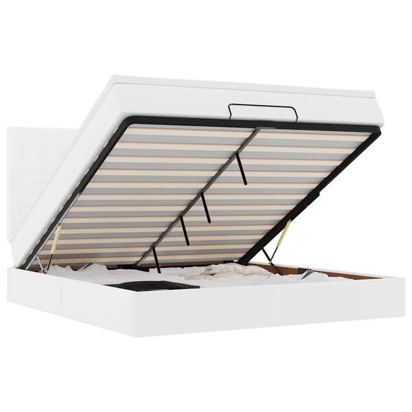 vidaXL Osmanų lovos rėmas su čiužiniu, balta, 160x200cm, dirbtinė oda