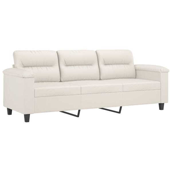 vidaXL Trivietė sofa su pagalvėmis, kreminė, 180cm, dirbtinė oda