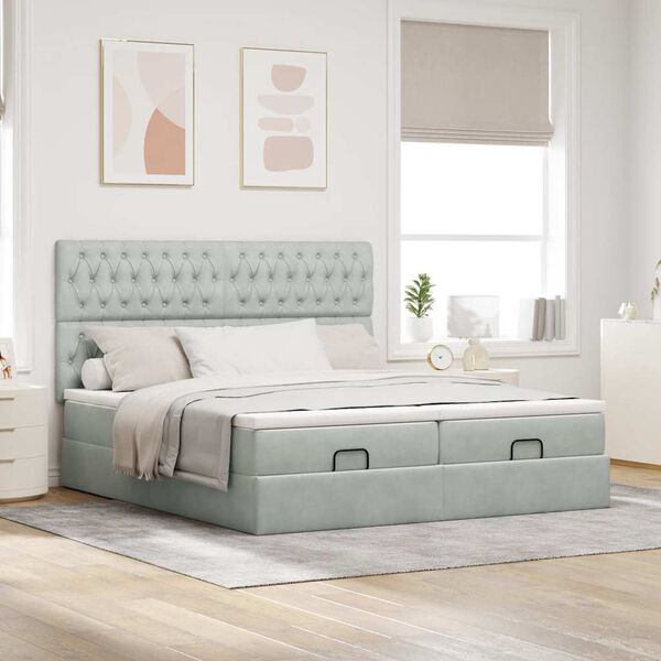 vidaXL Osmanų lovos rėmas su čiužiniais, pilkas, 160x200cm, aksomas