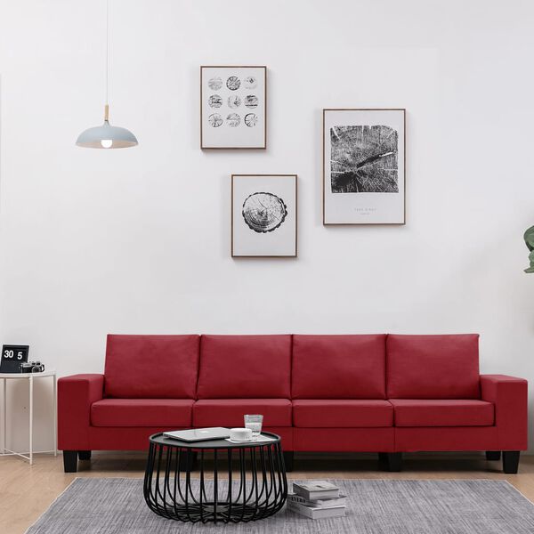 vidaXL Keturvietė sofa, raudonojo vyno spalvos, audinys