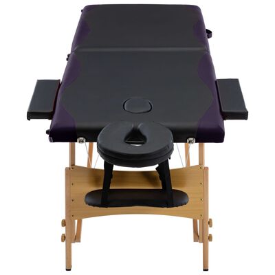 vidaXL Sulankstomas masažo stalas, juodos spalvos, mediena, 2 zonų