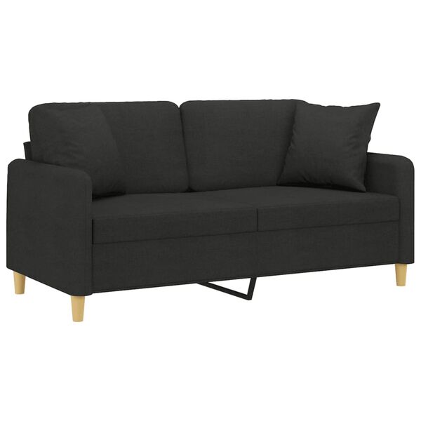 vidaXL Dvivietė sofa su pagalvėlėmis, juodos spalvos, 140cm, audinys
