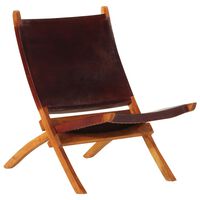 vidaXL Sulankstoma poilsio kėdė, tamsiai rudos spalvos, tikra oda