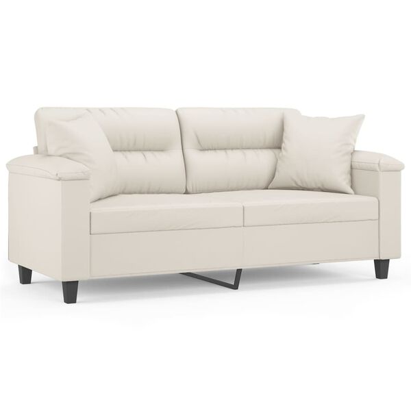 vidaXL Dvivietė sofa su pagalvėmis, kreminė, 140cm, dirbtinė oda