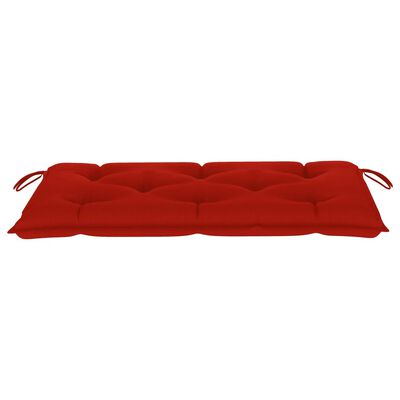 vidaXL Sodo suoliukas su raudona pagalvėle, 112cm, tikmedžio masyvas