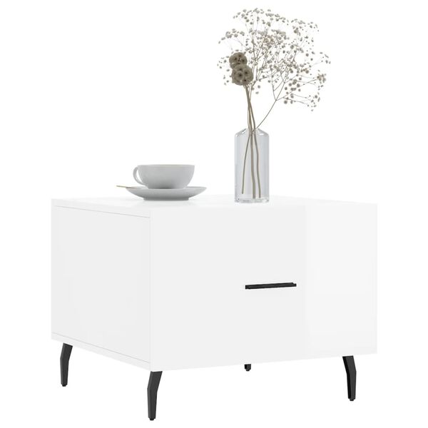 vidaXL Kavos staliukai, 2vnt., balti, 50x50x40cm, mediena, blizgūs