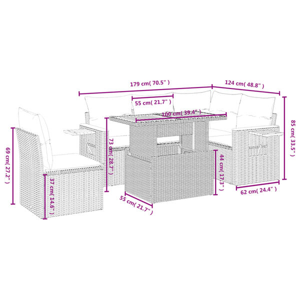 vidaXL Sofos komplektas su pagalvėlėmis, 6 dalių, pilkas, poliratanas