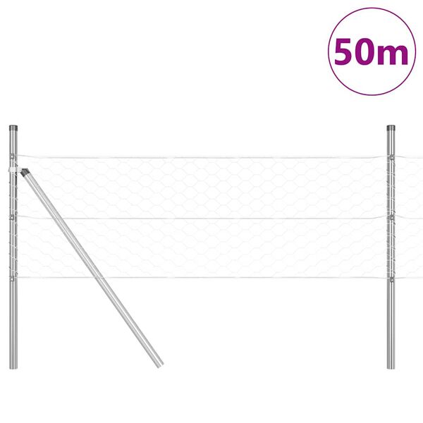 vidaXL Tvorelės stulpas Sidabro 50 x 0,5 m (50 mm tinklas) Plienas