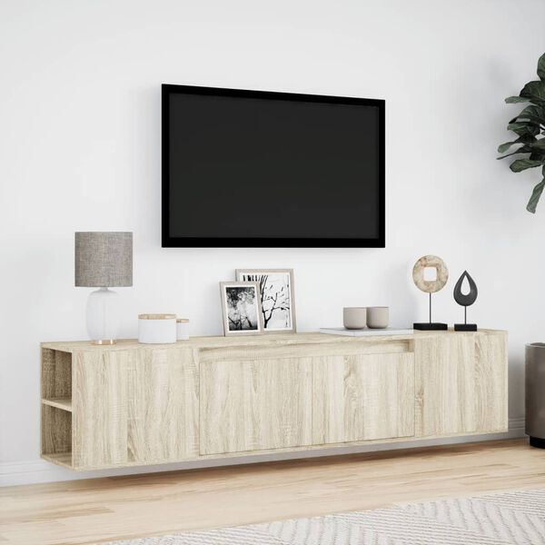 vidaXL Sieninė TV spintelė su LED lemputėmis, ąžuolo, 180x31x39,5cm