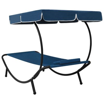 vidaXL Lauko poilsio gultas su stogeliu ir pagalve, mėlynos spalvos