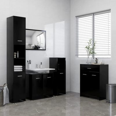 vidaXL Vonios kambario baldų komplektas, 4 dalių, juodos spalvos