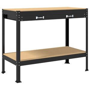 vidaXL Darbo stalas su stalčių su lentyna Juodas 114 x 54 x 91 cm