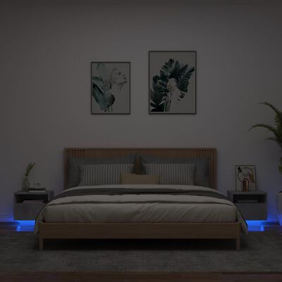 vidaXL Naktinės spintelės su LED, 2vnt., betono pilkos, 40x39x37cm