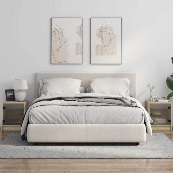 vidaXL Naktinės spintelės su durelėmis, 2vnt., ąžuolo, 35x37x42cm