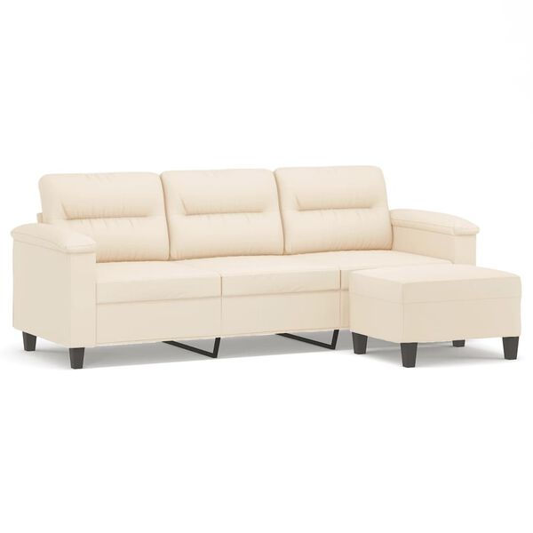 vidaXL Trivietė sofa su pakoja, smėlio, 180cm, mikropluošto audinys