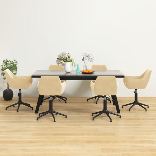 vidaXL Pasukamos valgomojo kėdės, 6vnt., kreminės spalvos, aksomas