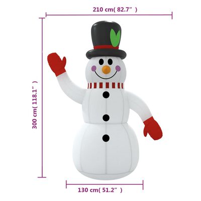 vidaXL Pripučiamas sniego senis su LED lemputėmis, 300cm