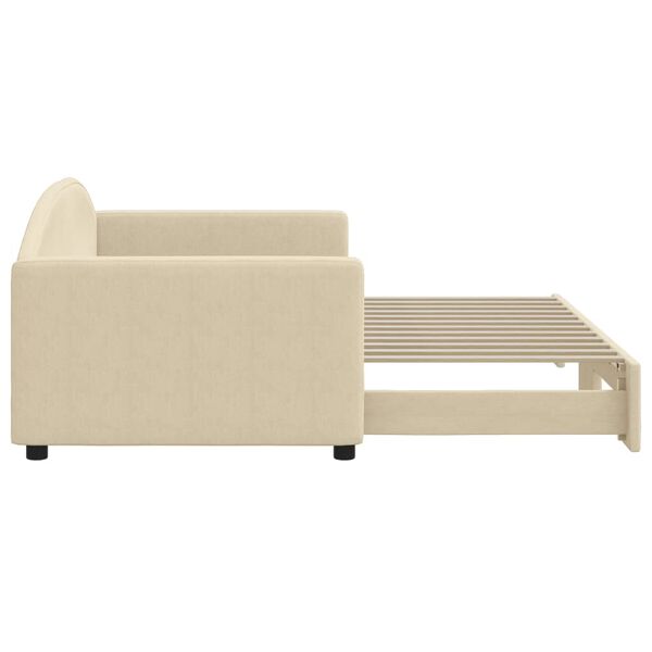 vidaXL Lova su ištraukiama dalimi, kreminės spalvos, 90x200cm, audinys