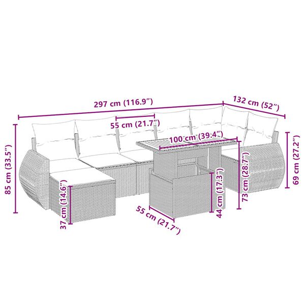 vidaXL Sofos komplektas su pagalvėlėmis, 8 dalių, smėlio, poliratanas