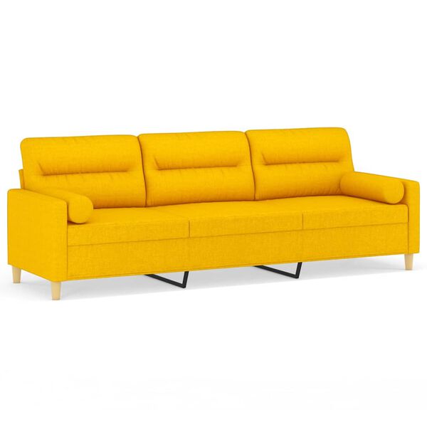 vidaXL Trivietė sofa su pagalvėmis, &scaron;viesiai geltona, 210cm, audinys