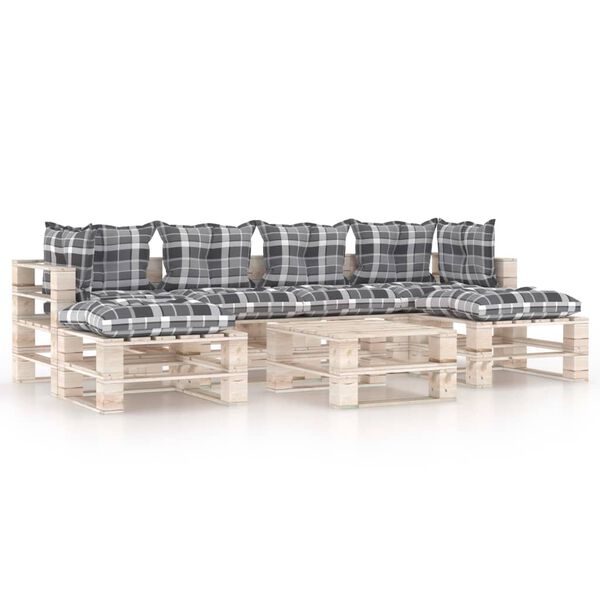 vidaXL Sodo komplektas i&scaron; palečių su pagalvėlėmis, 7 dalių, pu&scaron;is