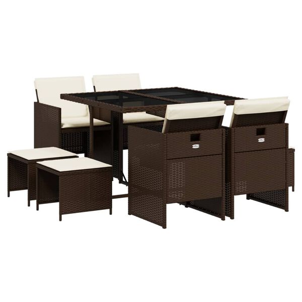 vidaXL Sodo komplektas su pagalvėlėmis, 9 dalių, rudas, poliratanas