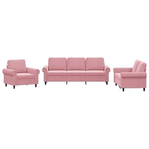vidaXL Sofos komplektas su pagalvėlėmis, 3 dalių, rožinis, aksomas
