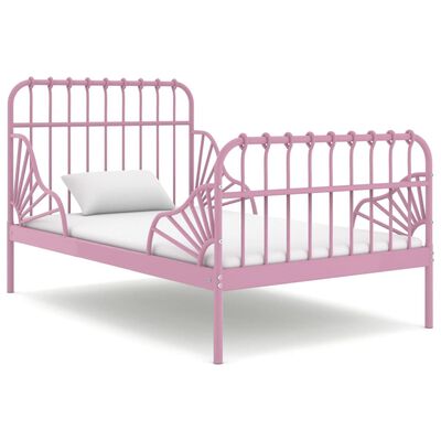 vidaXL Išskleidžiamas lovos rėmas, rožinis, 80x130/200cm, metalas