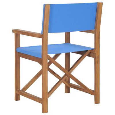 vidaXL Režisieriaus kėdė, mėlynos spalvos, tikmedžio medienos masyvas