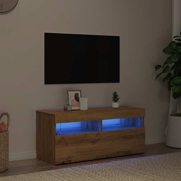 vidaXL Televizoriaus spintelė su LED, artisano, 90x35x40cm, mediena