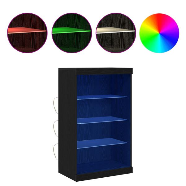 vidaXL LED Bufetas Juodas ąžuolas 60,5 x 37 x 100 cm Apdirbta mediena