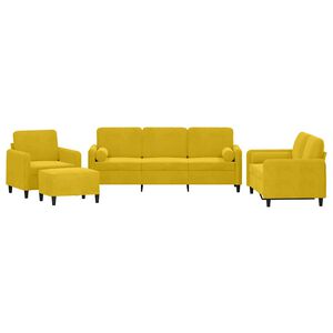vidaXL Sofos komplektas su pagalvėmis, 4 dalių, geltonas, aksomas