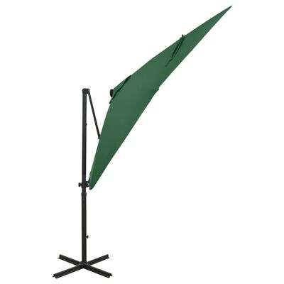 vidaXL Gembinis skėtis su stulpu ir LED lemputėmis, žalias, 250cm