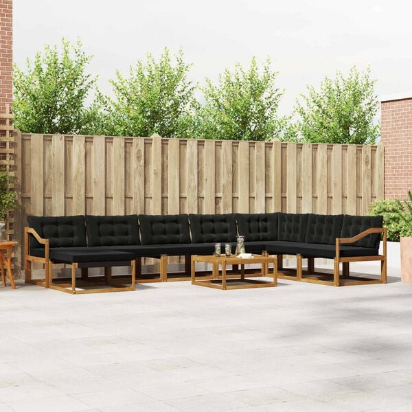 vidaXL Lauko sofos komplektas su pagalve 9 pcs Natūrali ir juoda