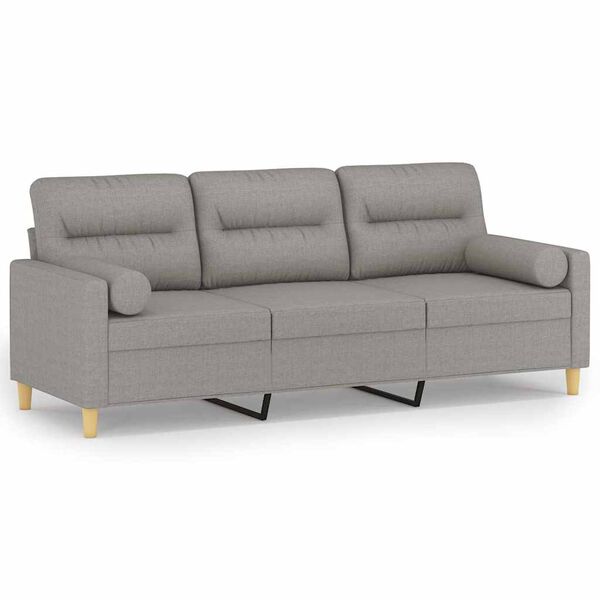 vidaXL Trivietė sofa su pagalvėmis, &scaron;viesiai pilka, 180cm, audinys